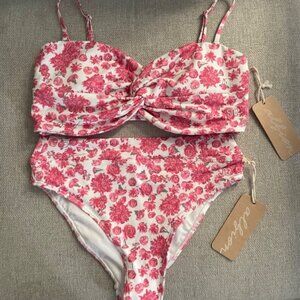 Floral Pink Women's Swim Top and Bottom Size Small